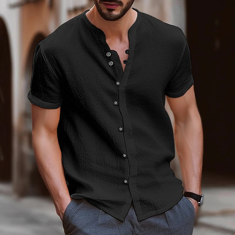 Men's Short Sleeve Shirt with Fashionable Henley Neck Lisslune