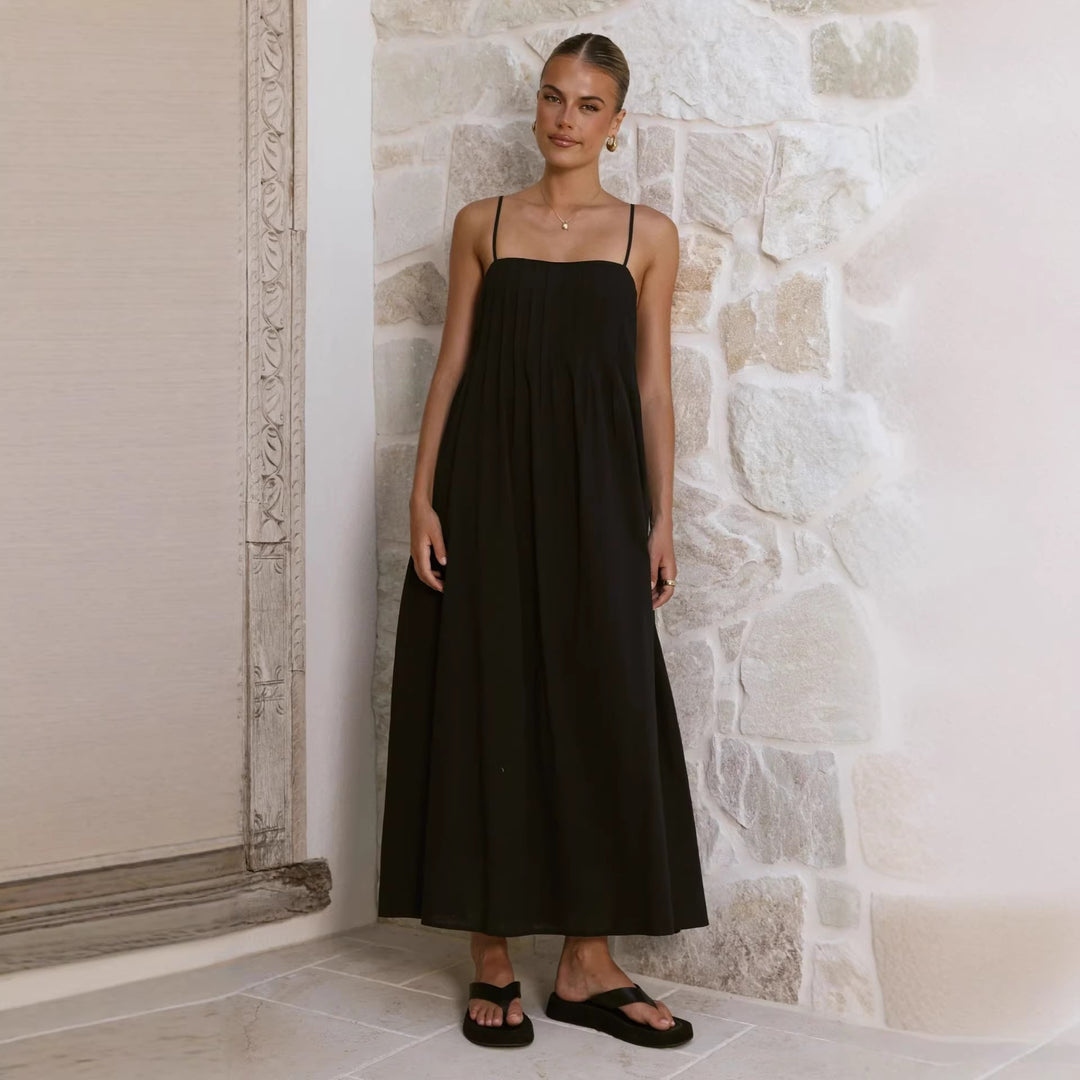 Women's maxi dress with gathered bodice and spaghetti straps Lune London