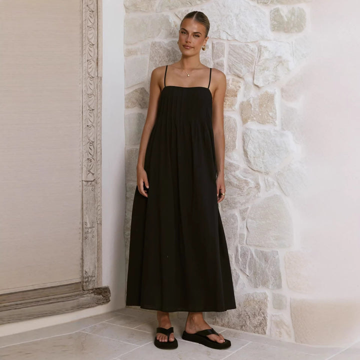 Women's maxi dress with gathered bodice and spaghetti straps Lune London