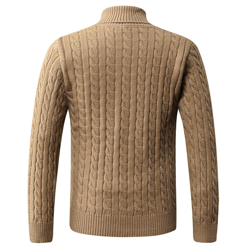 Men's chunky knit sweater with modern shawl collar and cable pattern Lisslune