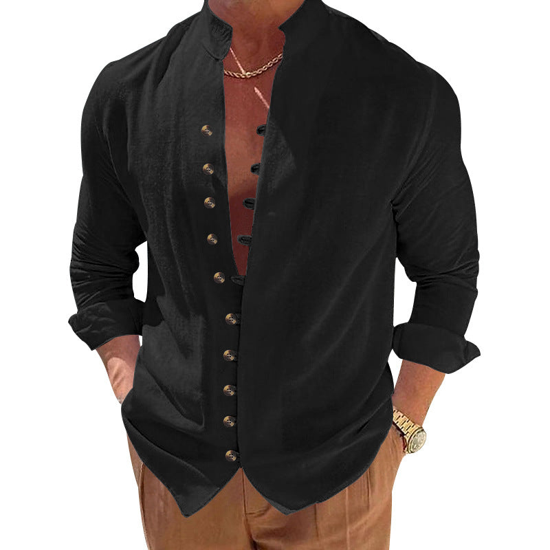 Men's stylish shirt with fashionable buttons and modern stand-up collar Lisslune