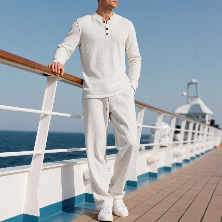 Men's Comfortable Long Sleeve Hoodie with Fashionable Button Placket and Elastic Waistband Lisslune