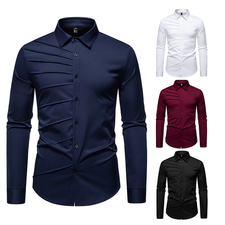 Men's fashionable long sleeve shirt with extravagant pleat design Lisslune