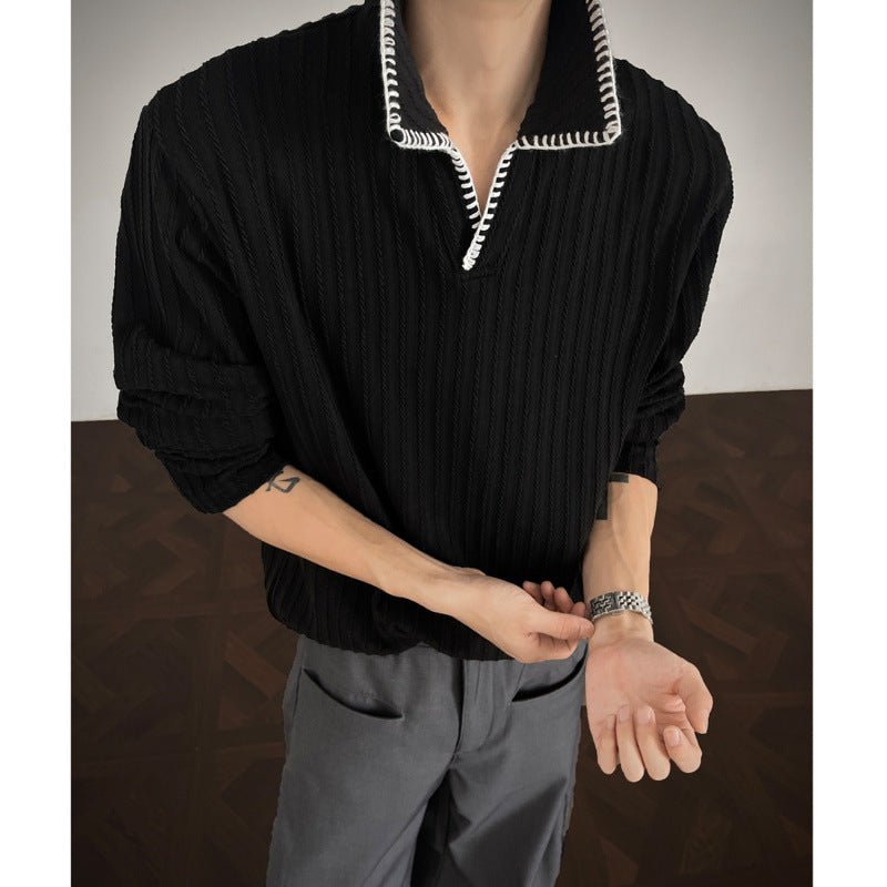 Men's sweater with casual textured design and trendy collar Lisslune
