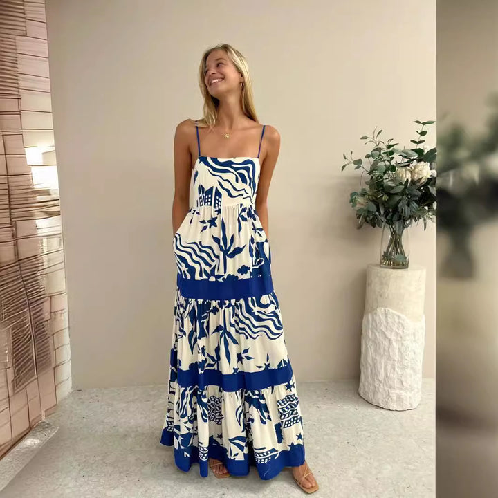 Women's maxi dress with elastic waistband and bohemian pattern Lune London