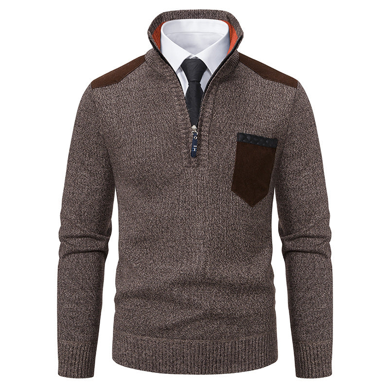 Men's elegant stand-up collar sweater with zipper and textured design Lisslune