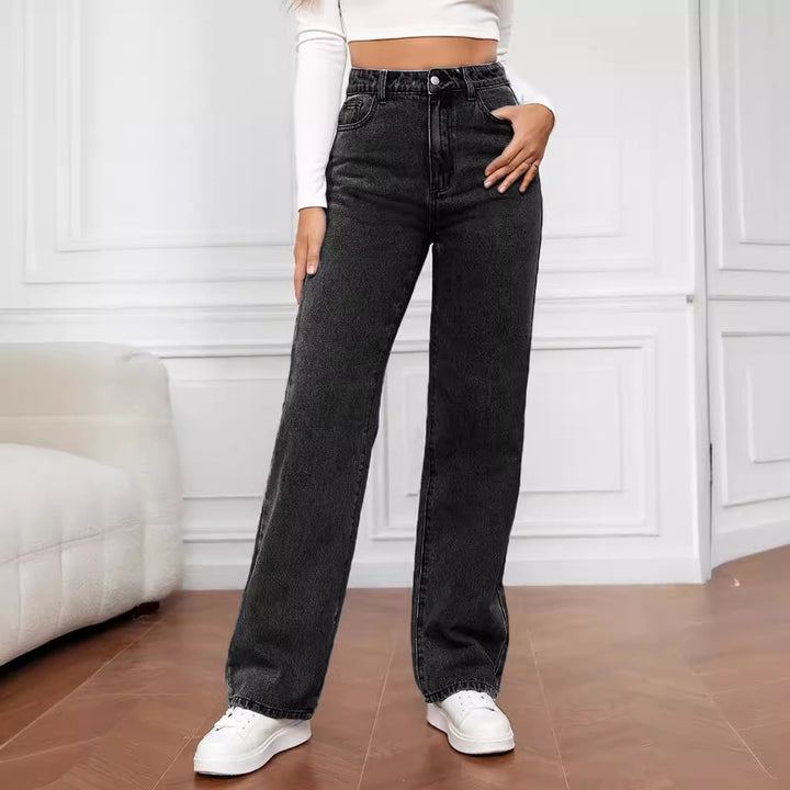 Ladies high-cut denim jeans with wide leg Lisslune