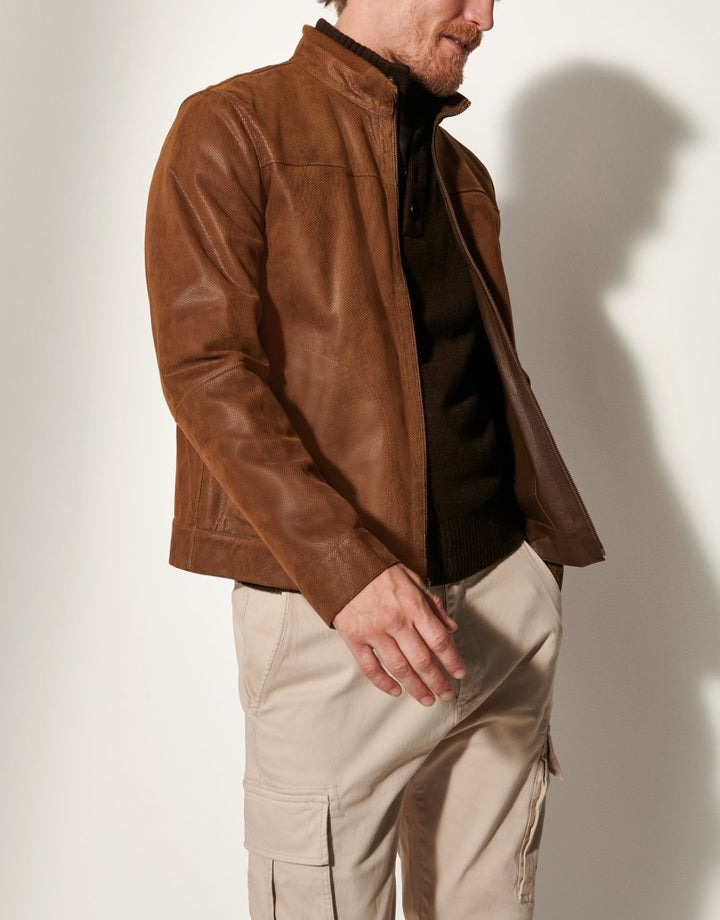 Men's leather jacket in a modern cut with textured outer material Lisslune