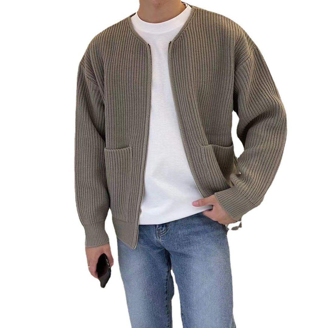 Men's chunky knit jacket with voluminous sleeves and stand-up collar Lisslune