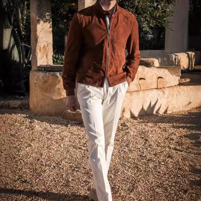Men's high-quality suede jacket with rising collar Lisslune