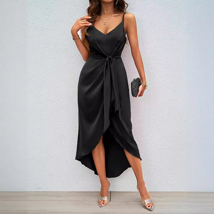 Women's midi dress with sophisticated wrap design and adjustable straps Lisslune