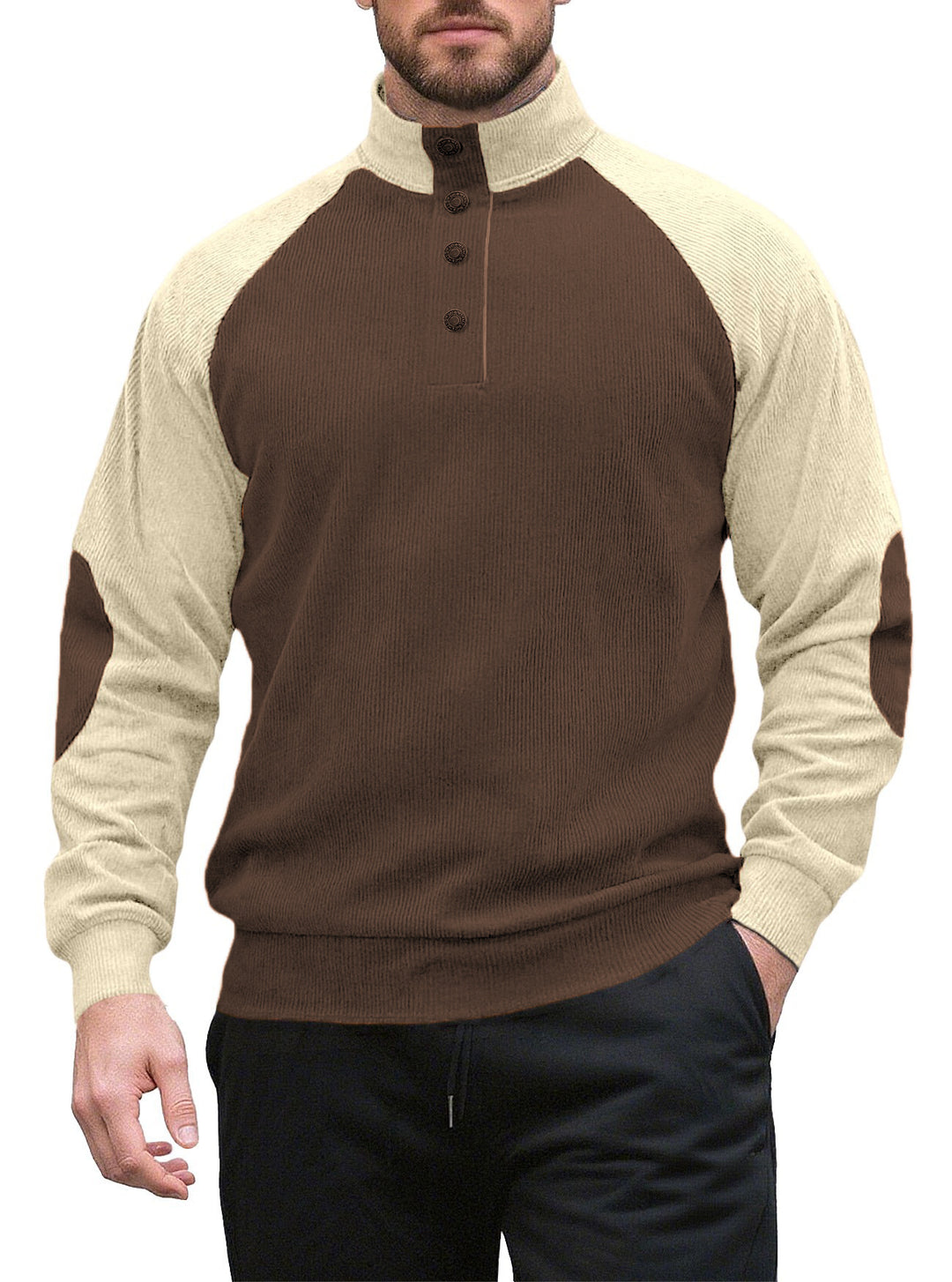 Men's knitted sweater with modern stand-up collar and button placket Lisslune