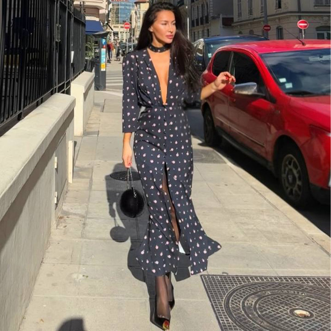 Women's jumpsuit with deep V-neckline and stylish slit Lisslune