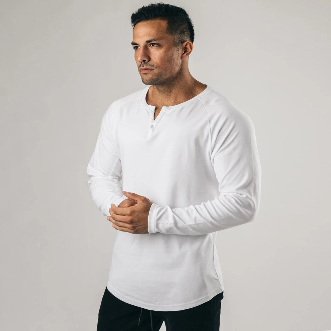Men's Long Sleeve Henley Shirt with High-Quality Cotton Blend and Buttoned Neckline Lisslune