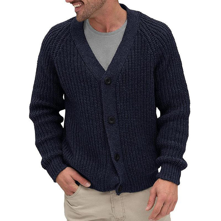Men's Chunky Knit Cardigan with Button Placket Lisslune