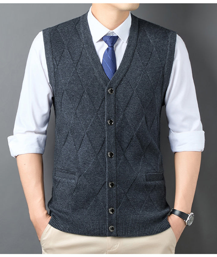 Men's knit vest with V-neck and classic diamond pattern Lisslune