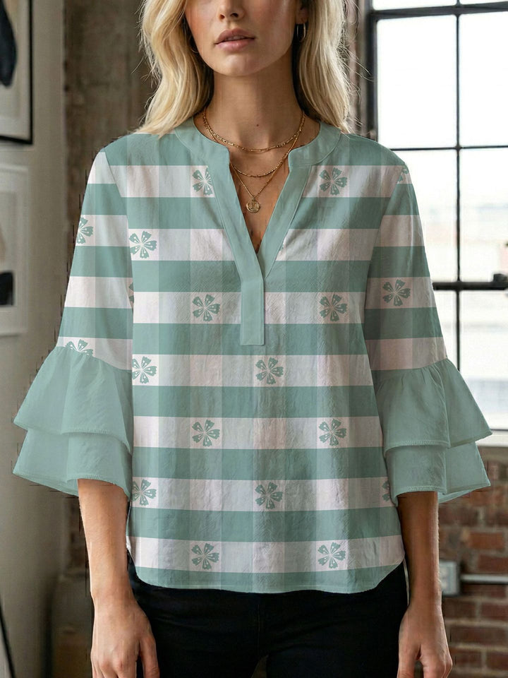 Women's blouse shirt with voluminous sleeves and creative print design Lisslune