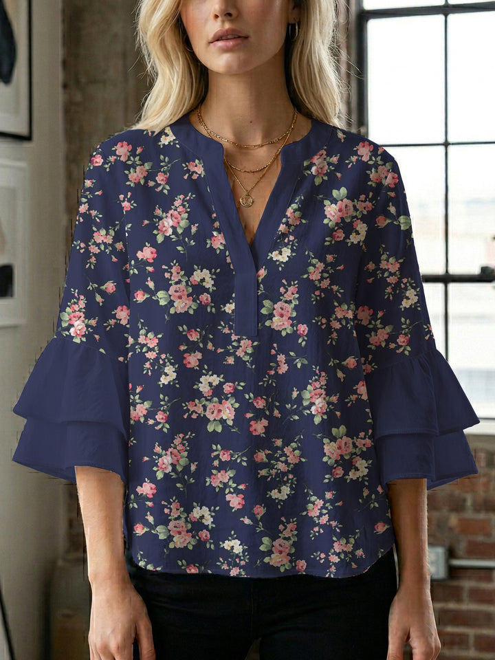 Women's blouse with voluminous sleeves and floral design Lisslune