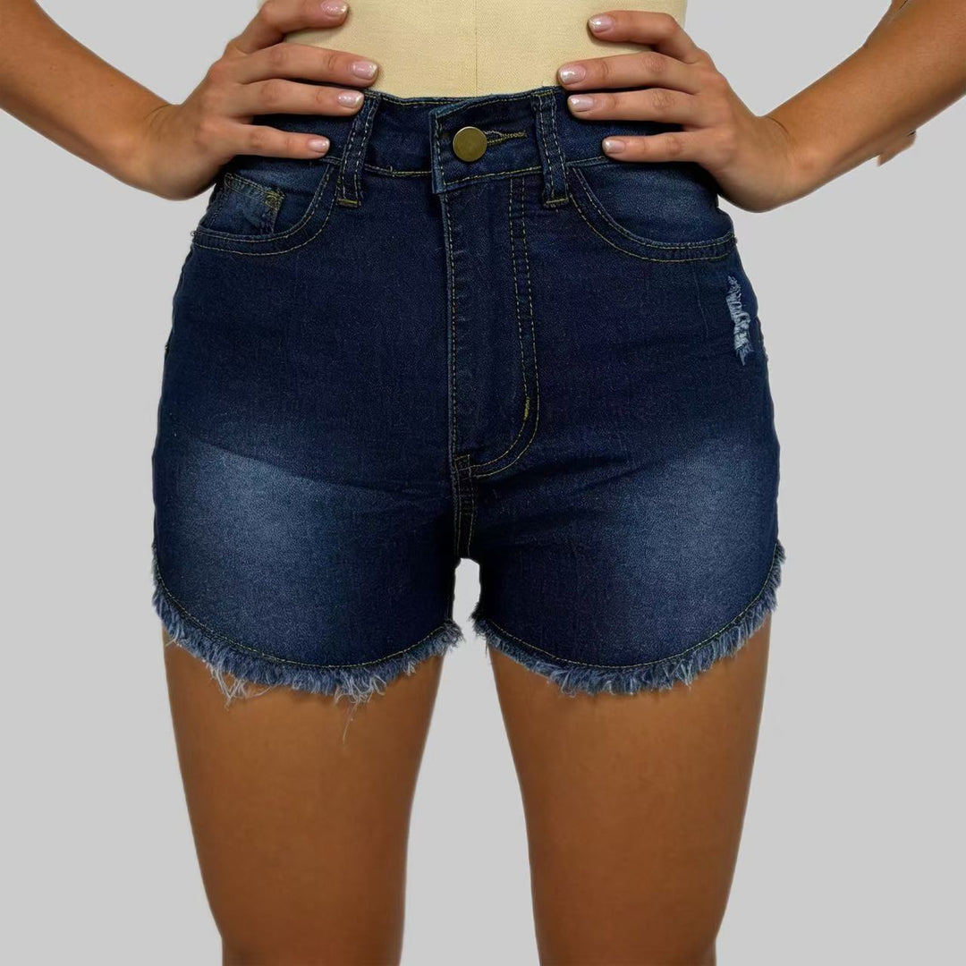 Women's High-Cut Denim Shorts in Trendy Fringe Look Lisslune