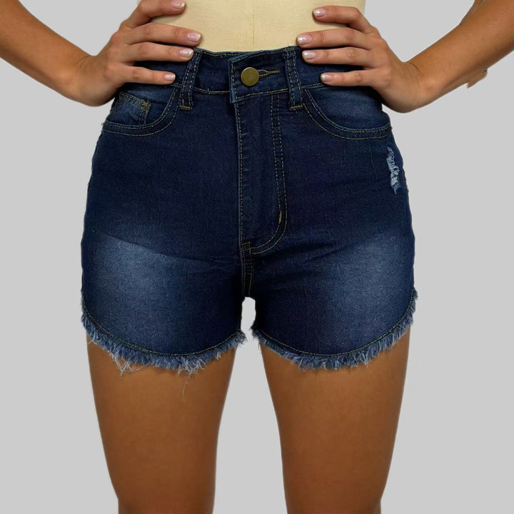 Women's High-Cut Denim Shorts in Trendy Fringe Look Lisslune