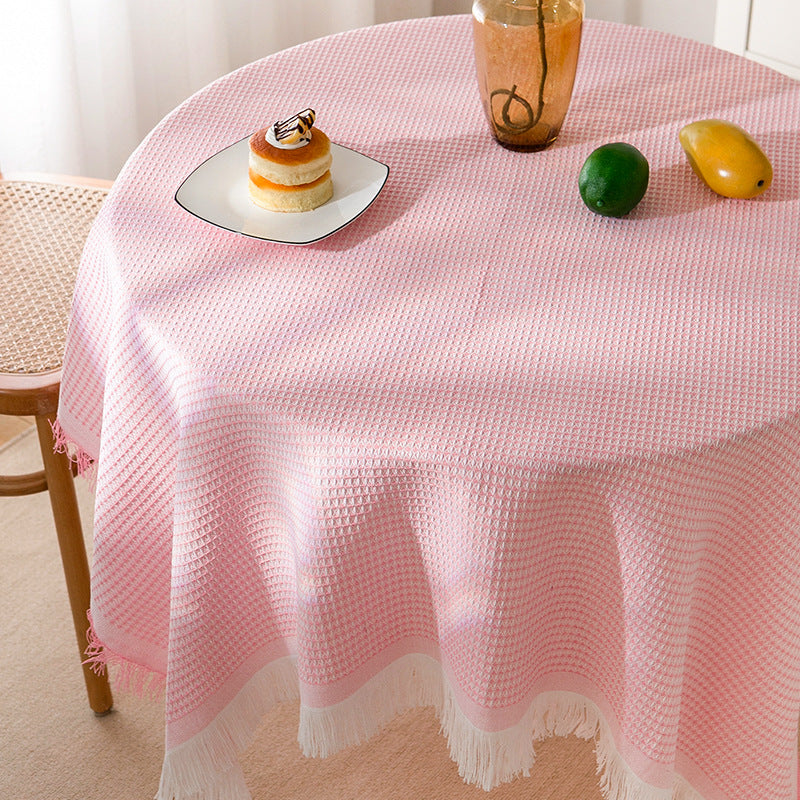 Lisslune | Waffle Modern Tablecloth, Knitted Fabric Lace Coffee Cloth, Round Tablecloth, Rectangular Tablecloth