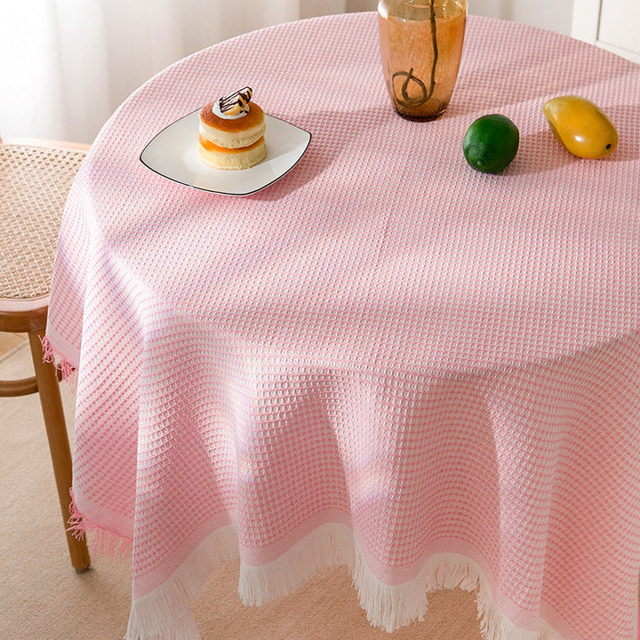 Lisslune | Waffle Modern Tablecloth, Knitted Fabric Lace Coffee Cloth, Round Tablecloth, Rectangular Tablecloth