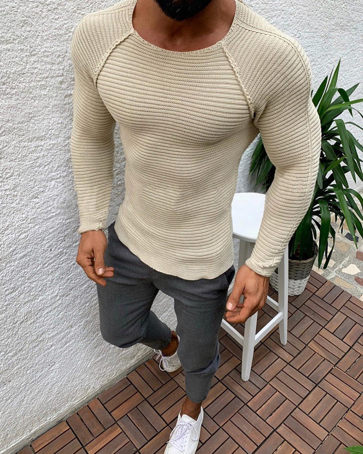 Men's Long Sleeve Knit Shirt with Elegant Structure Lisslune