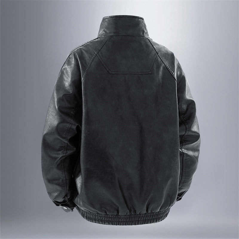 Men's Casual Synthetic Leather Jacket with Practical Inserts Lisslune