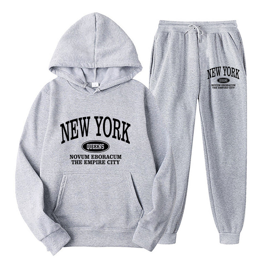 Women's Sporty Hooded Set with Large New York Print Lisslune
