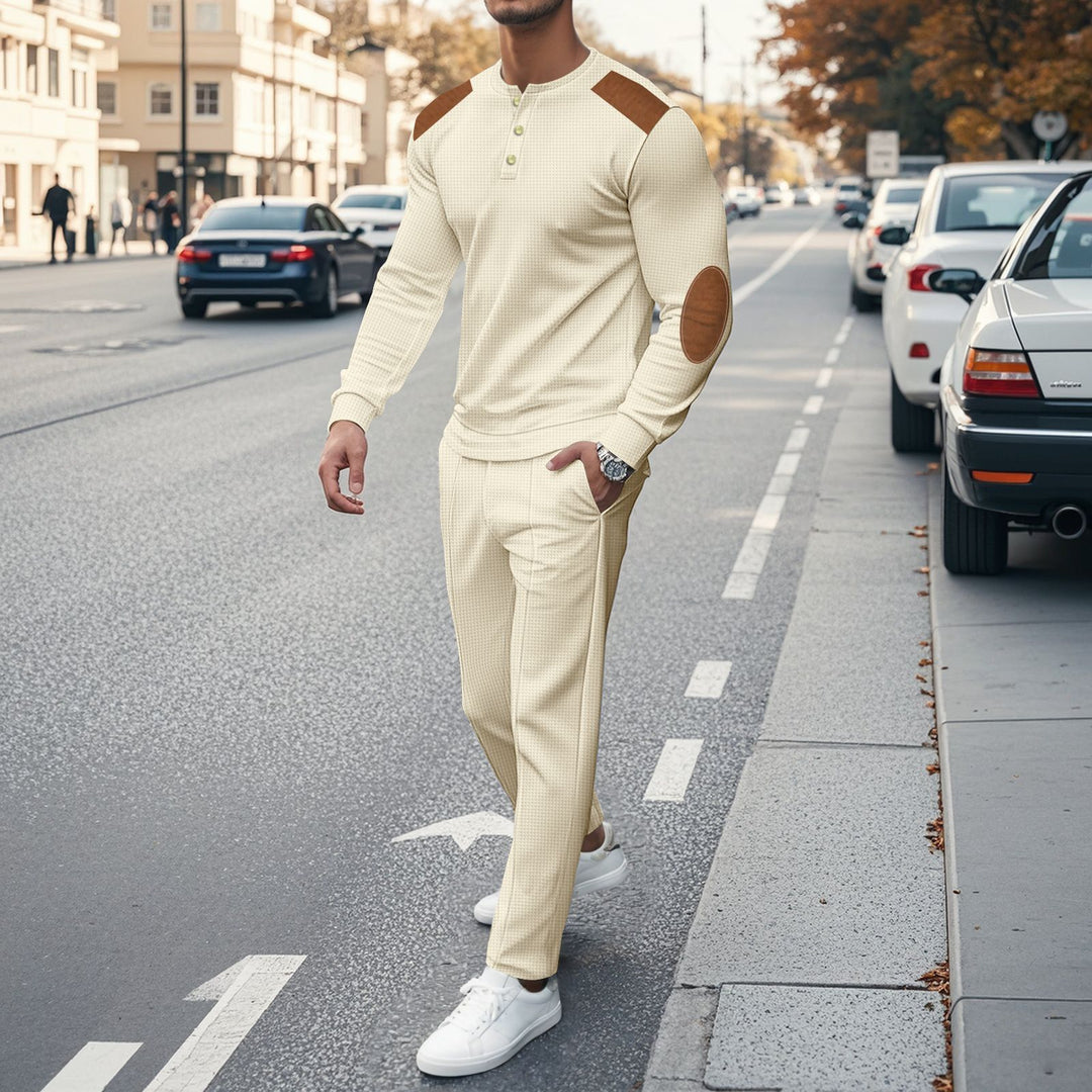Men's stylish leisure set with practical buttons and leather applications Lisslune