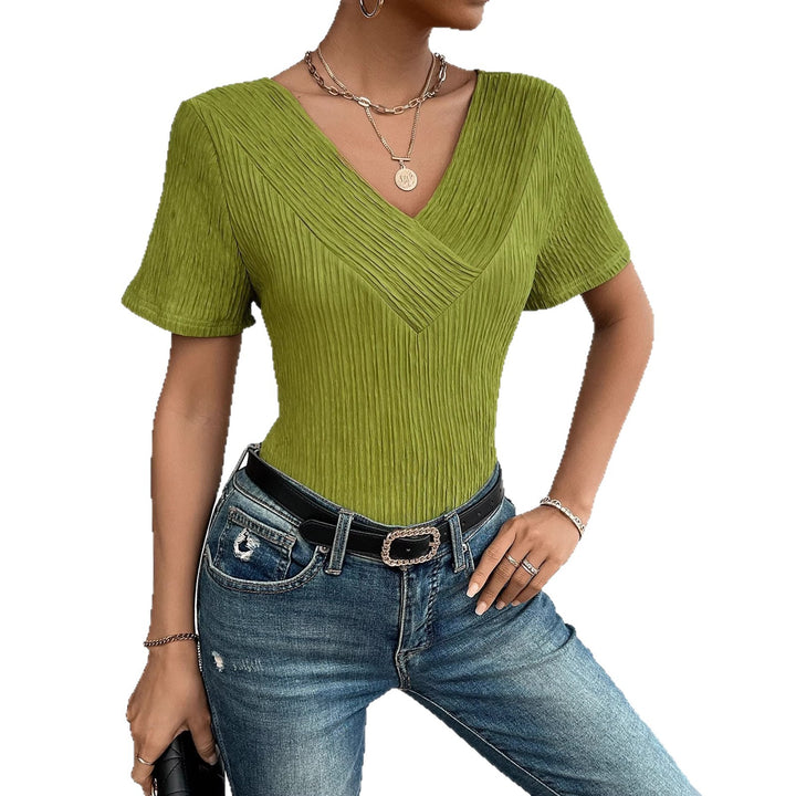 Women's casual V-neck shirt with flowing design and short sleeves Lisslune