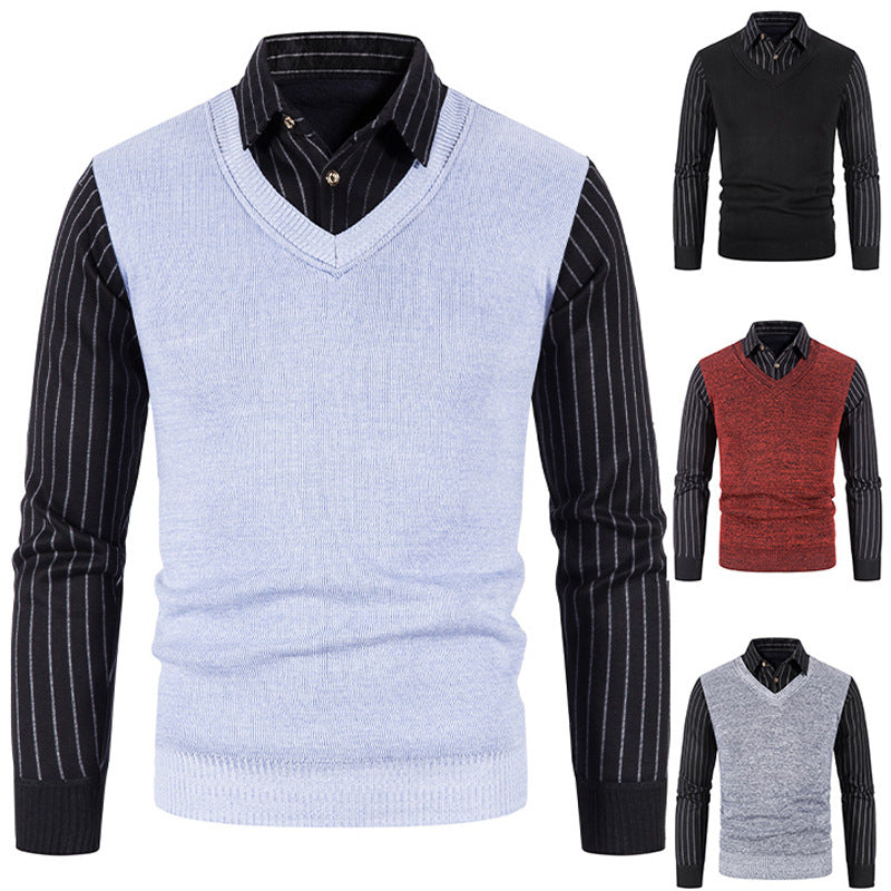 Men's knit pullover with V-neck and contrasting sleeves Lisslune