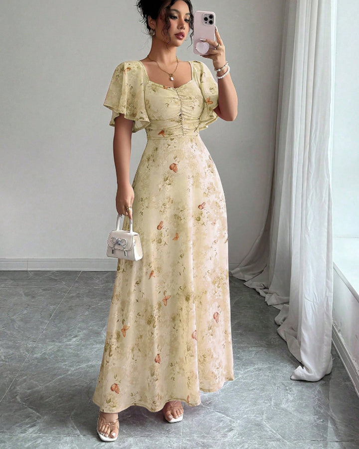 Women’s maxi dress with flowing cut and romantic floral pattern Lisslune
