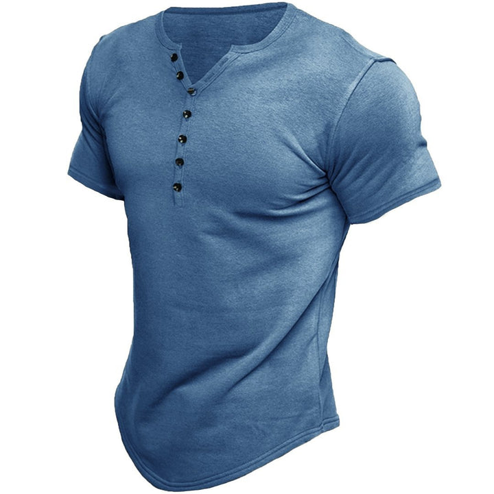 Men's short sleeve shirt with modern Henley neckline and stylish button details Lisslune