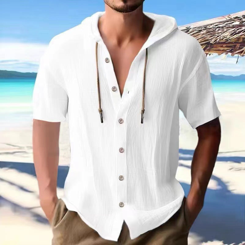 Men's casual short-sleeve shirt with hood Lisslune