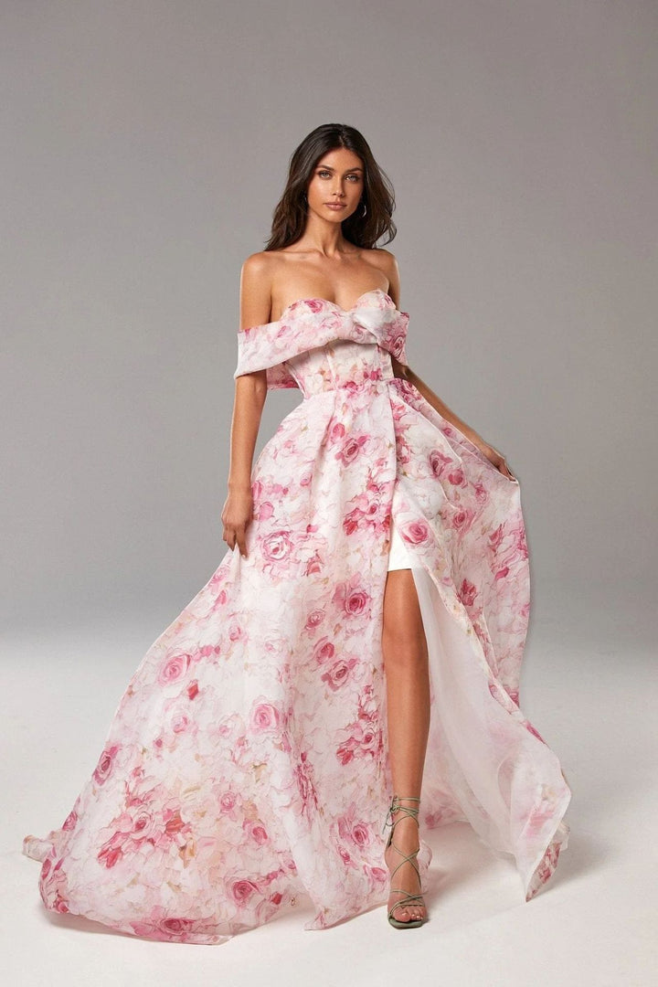 Women's maxi dress with off-shoulder design and floral patterns Lisslune