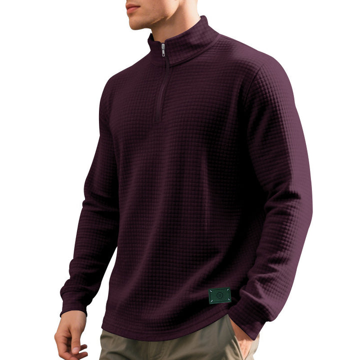 Men's high-quality stand-up collar sweater with zipper and textured design Lisslune