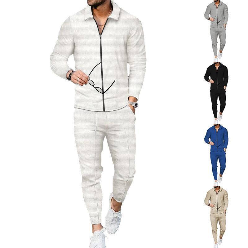 Men's fashionable tracksuit with textured top and modern pants Lisslune