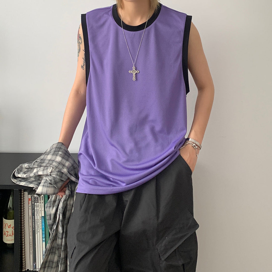 Rynx | non-binary outfits American retro contrast color vest loose pair sleeveless t-shirt stacked item trendy simple all-match top for men