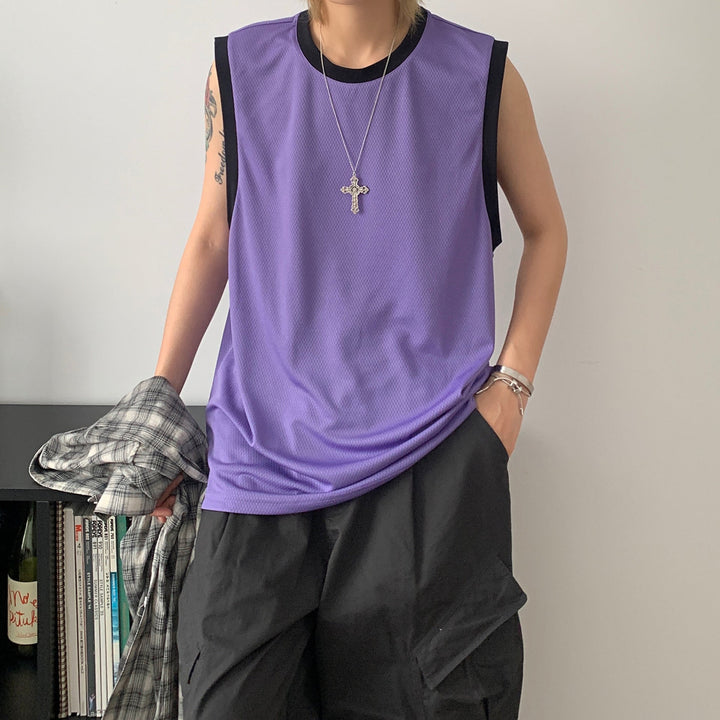 Rynx | non-binary outfits American retro contrast color vest loose pair sleeveless t-shirt stacked item trendy simple all-match top for men