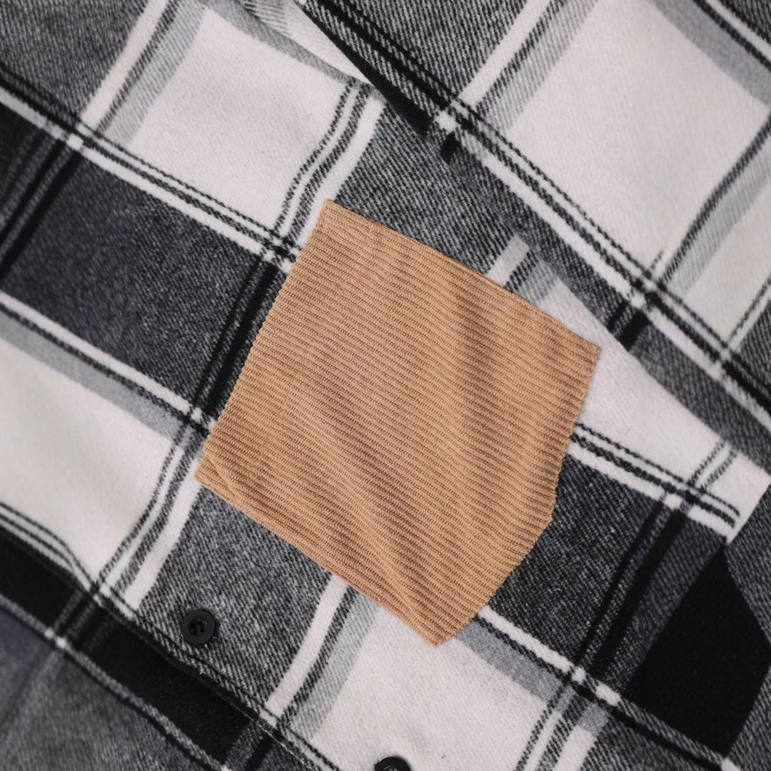 Men's Casual Flannel Jacket with Checkered Pattern and Patch Pocket Lisslune