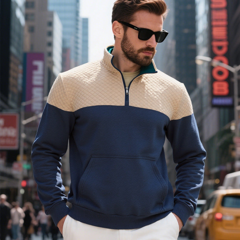 Men's quilted pullover with stand-up collar and zipper Lisslune