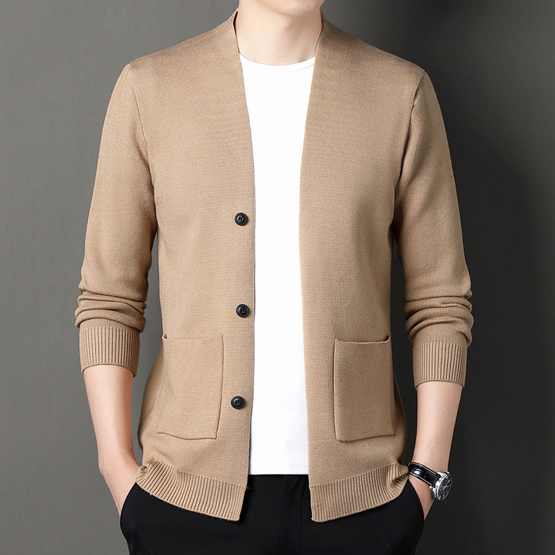 Men's Cardigan with Button Placket and Side Pockets Lisslune