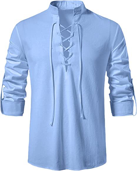 Men's Long Sleeve Shirt with Fashionable Lacing Lisslune