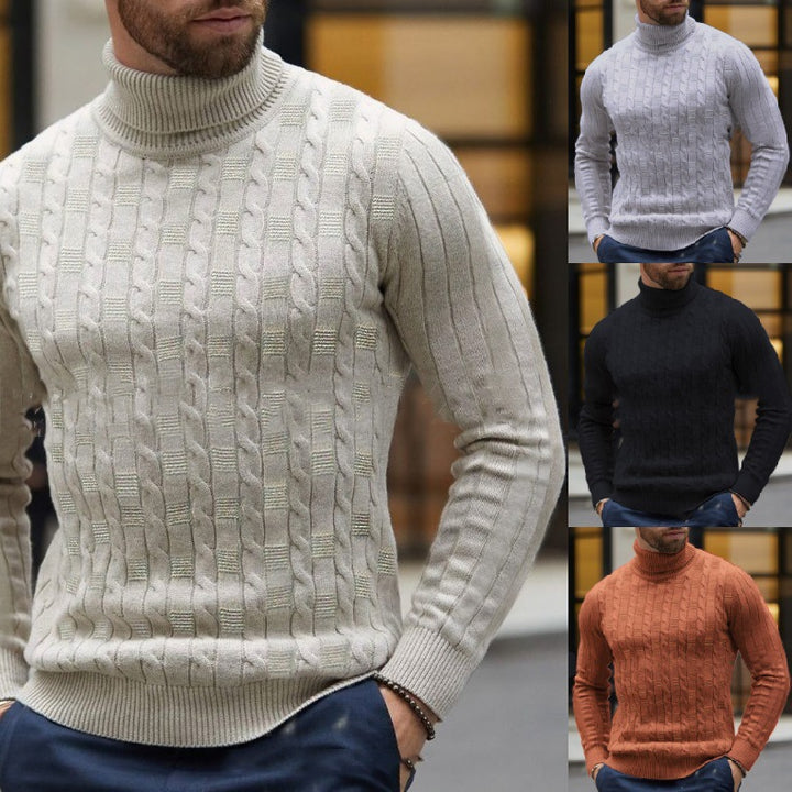 Men's knitted sweater with stylish turtleneck and textured pattern Lisslune