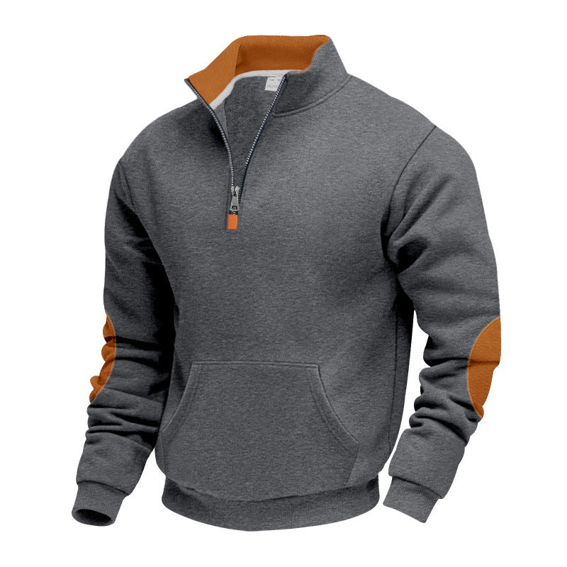 Men's High-Quality Stand Collar Sweater Made of Breathable Material with Zipper and Contrast Accents Lisslune