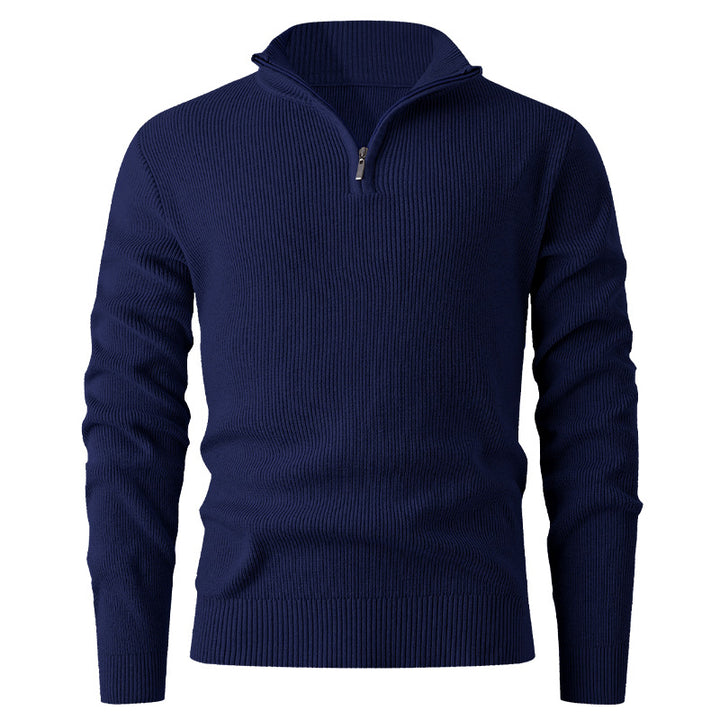 Men's stand-up collar sweater with modern zipper and fine rib knit Lisslune