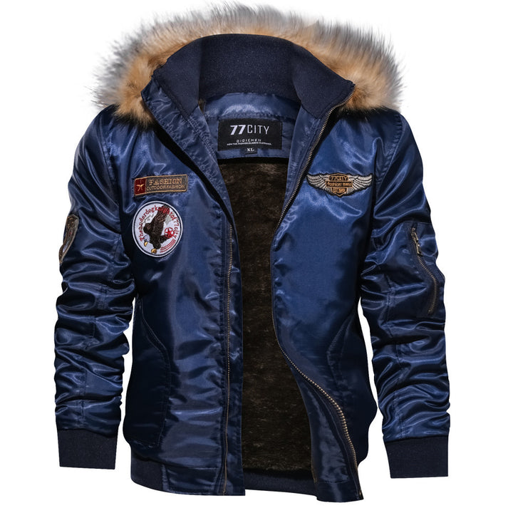 Men's Fashion Bomber Jacket with Removable Synthetic Fur Collar Lisslune