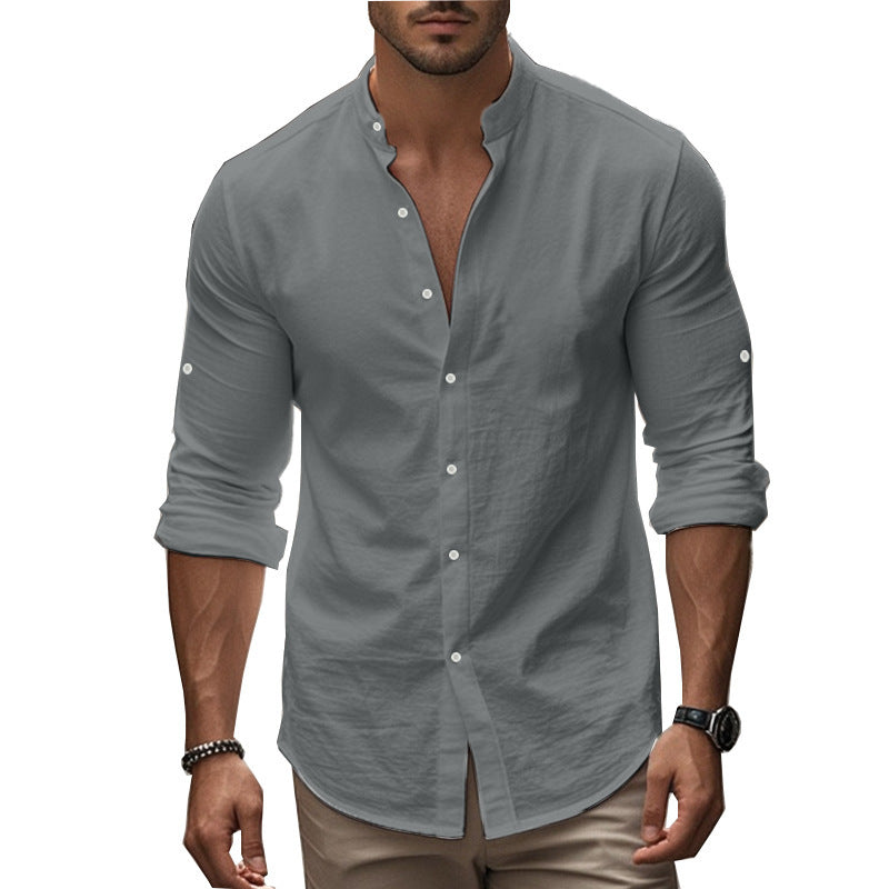 Men's Casual Long Sleeve Shirt with Modern Stand-Up Collar Lisslune