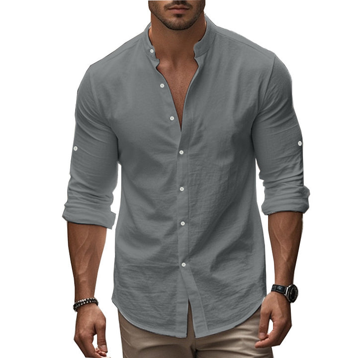 Men's Casual Long Sleeve Shirt with Modern Stand-Up Collar Lisslune
